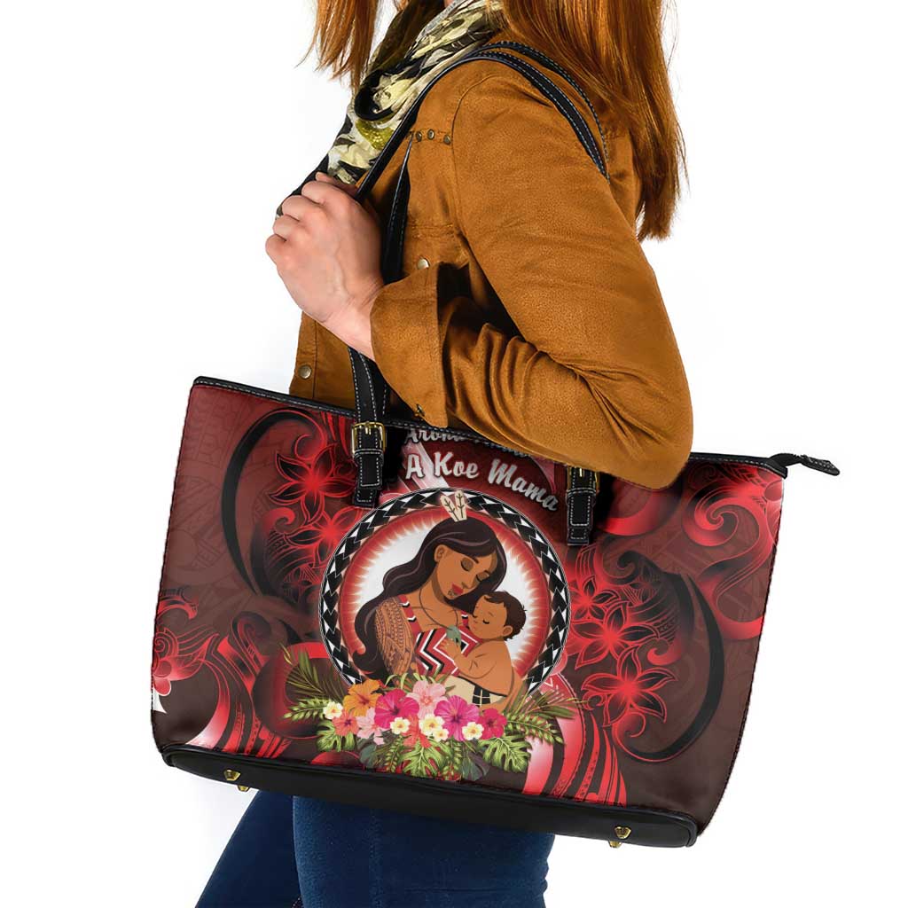 New Zealand Mother's Day Leather Tote Bag I Love You Mom DT04 Red - Polynesian Pride