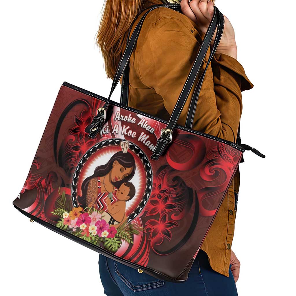 New Zealand Mother's Day Leather Tote Bag I Love You Mom DT04 - Polynesian Pride