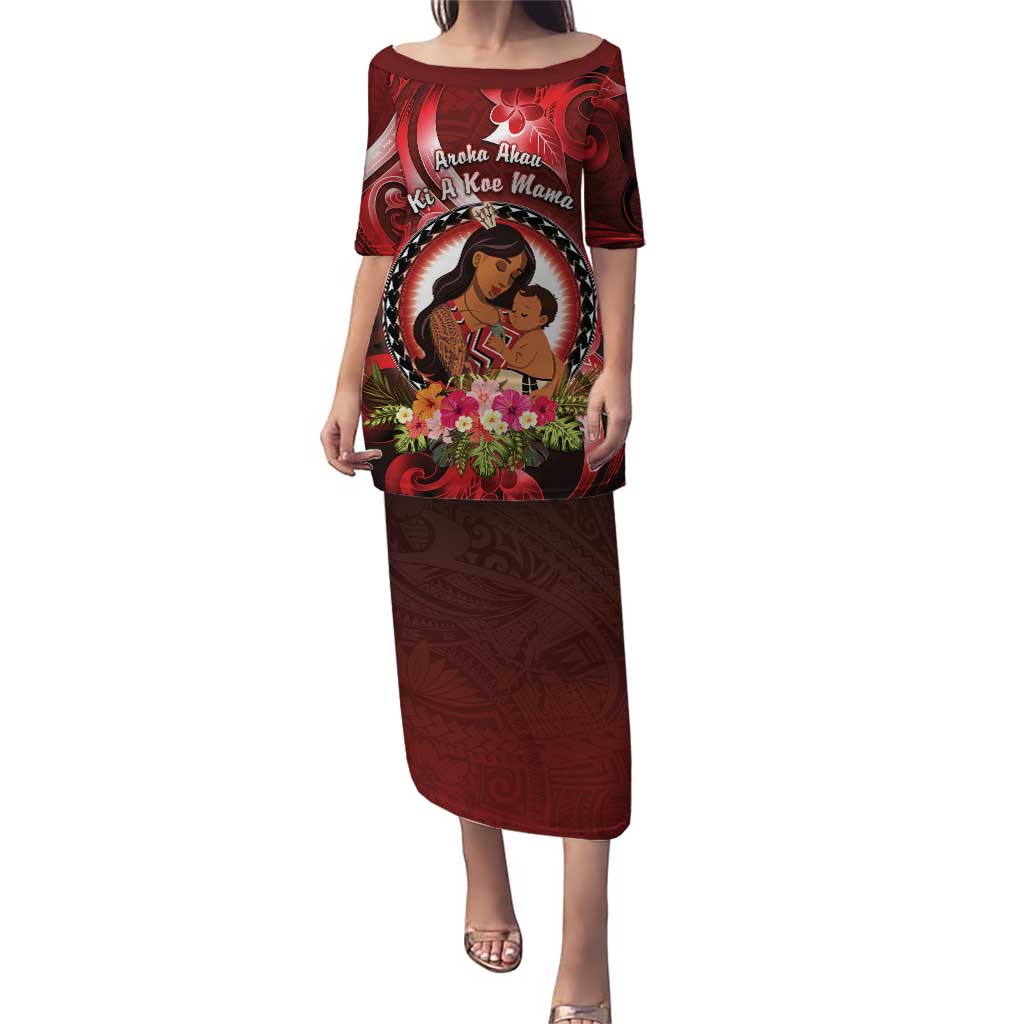 Personalised New Zealand Mother's Day Puletasi I Love You Mom DT04 Long Dress Red - Polynesian Pride