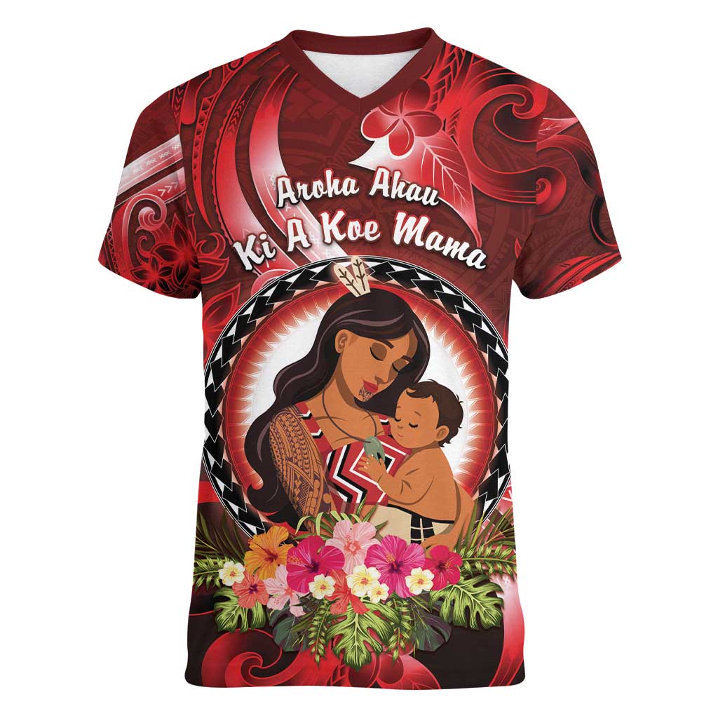 Personalised New Zealand Mother's Day Women V-Neck T-Shirt I Love You Mom DT04 Female Red - Polynesian Pride