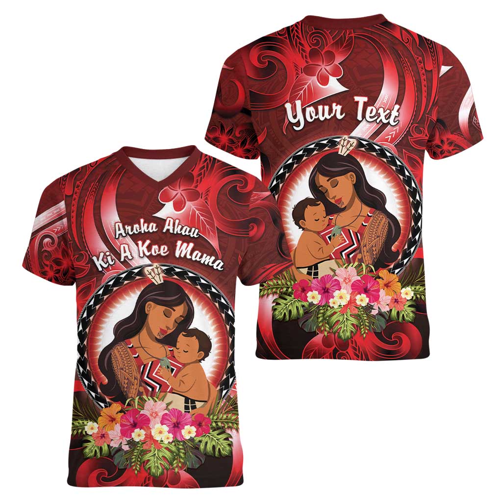 Personalised New Zealand Mother's Day Women V-Neck T-Shirt I Love You Mom DT04 - Polynesian Pride