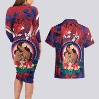 Personalised Samoa Mother's Day Couples Matching Long Sleeve Bodycon Dress and Hawaiian Shirt I Love You Mom DT04 - Polynesian Pride