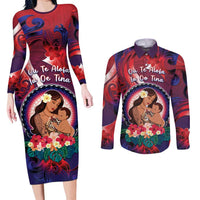 Personalised Samoa Mother's Day Couples Matching Long Sleeve Bodycon Dress and Long Sleeve Button Shirt I Love You Mom DT04 Red - Polynesian Pride
