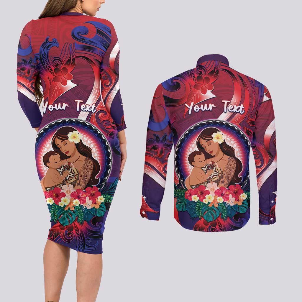Personalised Samoa Mother's Day Couples Matching Long Sleeve Bodycon Dress and Long Sleeve Button Shirt I Love You Mom DT04 - Polynesian Pride