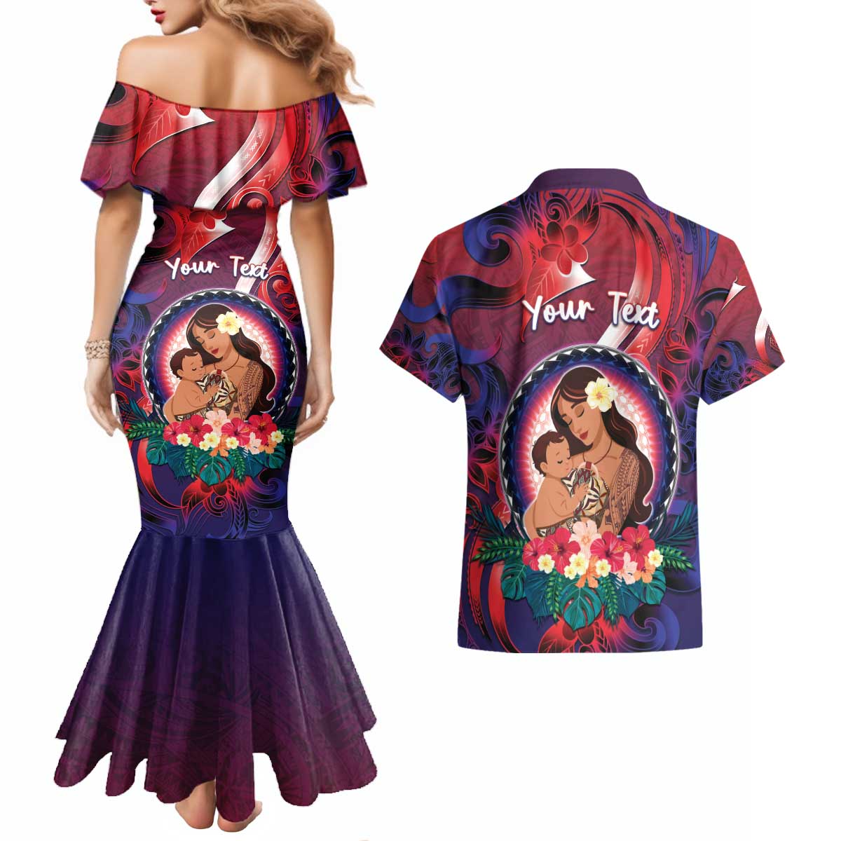 Personalised Samoa Mother's Day Couples Matching Mermaid Dress and Hawaiian Shirt I Love You Mom DT04 - Polynesian Pride