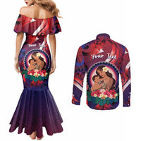 Personalised Samoa Mother's Day Couples Matching Mermaid Dress and Long Sleeve Button Shirt I Love You Mom DT04 - Polynesian Pride