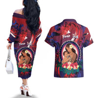 Personalised Samoa Mother's Day Couples Matching Off The Shoulder Long Sleeve Dress and Hawaiian Shirt I Love You Mom DT04 - Polynesian Pride