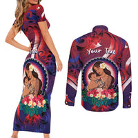 Personalised Samoa Mother's Day Couples Matching Short Sleeve Bodycon Dress and Long Sleeve Button Shirt I Love You Mom DT04 - Polynesian Pride