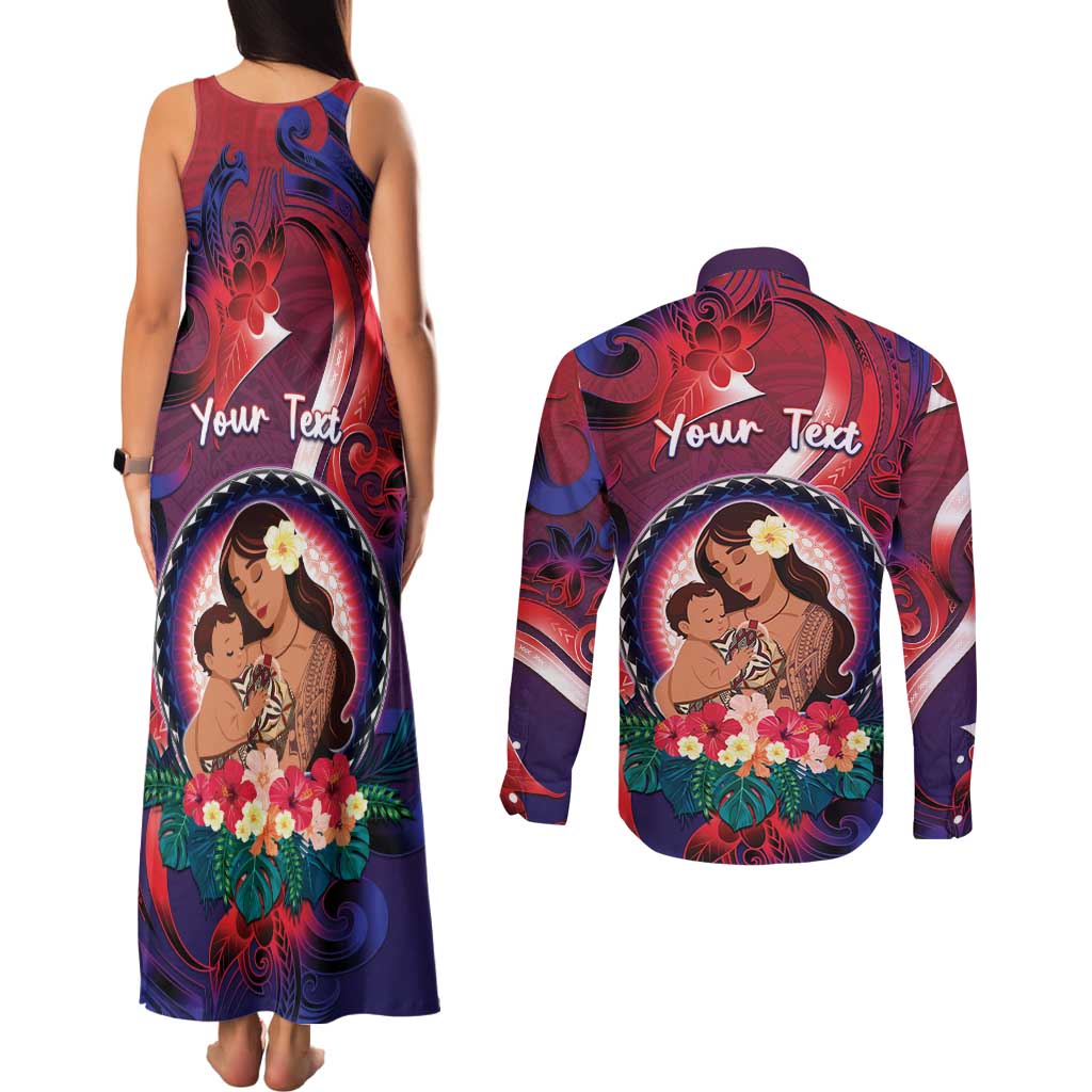 Personalised Samoa Mother's Day Couples Matching Tank Maxi Dress and Long Sleeve Button Shirt I Love You Mom DT04 - Polynesian Pride