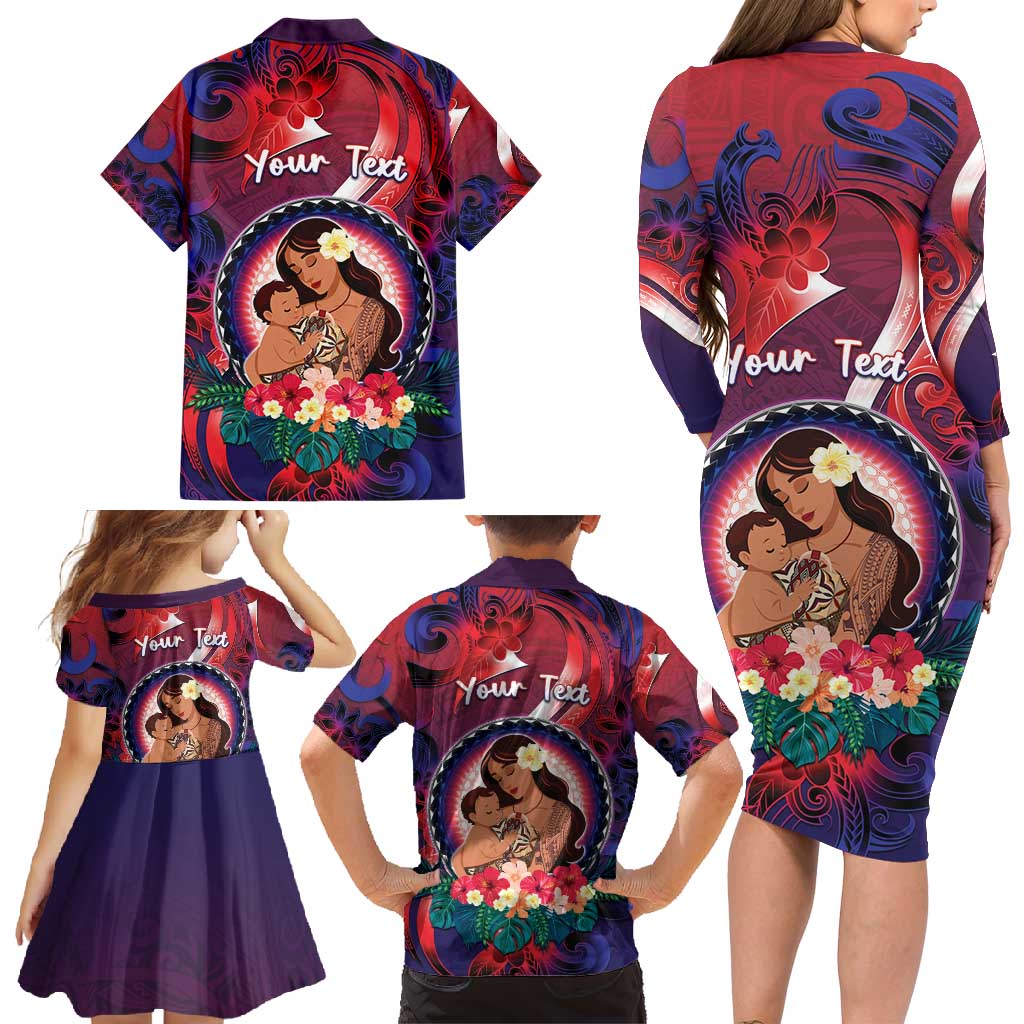 Personalised Samoa Mother's Day Family Matching Long Sleeve Bodycon Dress and Hawaiian Shirt I Love You Mom DT04 - Polynesian Pride