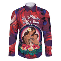 Personalised Samoa Mother's Day Family Matching Mermaid Dress and Hawaiian Shirt I Love You Mom DT04 Dad's Shirt - Long Sleeve Red - Polynesian Pride