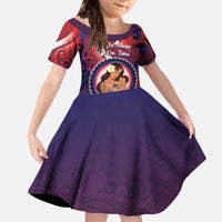 Personalised Samoa Mother's Day Family Matching Off The Shoulder Long Sleeve Dress and Hawaiian Shirt I Love You Mom DT04 Daughter's Dress Red - Polynesian Pride