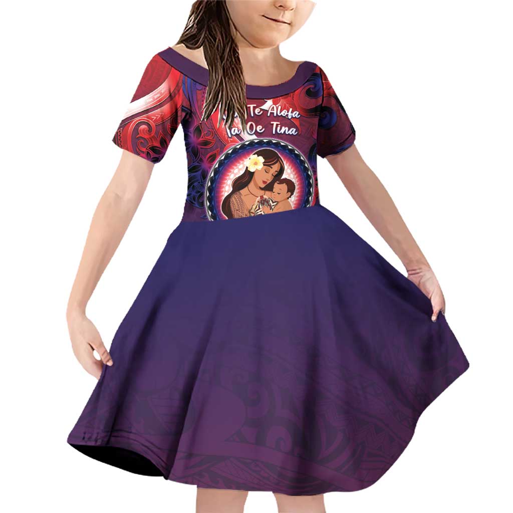 Personalised Samoa Mother's Day Family Matching Off Shoulder Short Dress and Hawaiian Shirt I Love You Mom DT04 Daughter's Dress Red - Polynesian Pride
