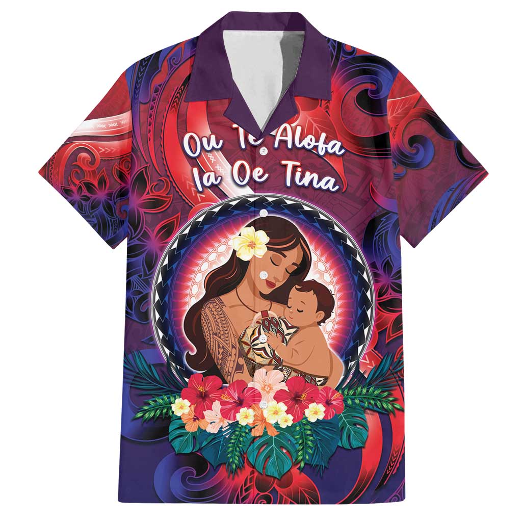 Personalised Samoa Mother's Day Family Matching Puletasi and Hawaiian Shirt I Love You Mom DT04 Dad's Shirt - Short Sleeve Red - Polynesian Pride