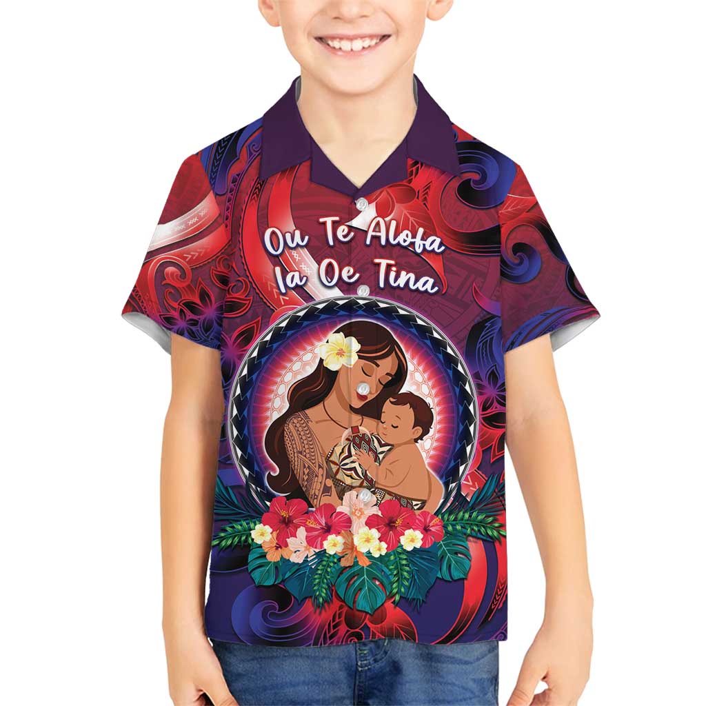 Personalised Samoa Mother's Day Family Matching Tank Maxi Dress and Hawaiian Shirt I Love You Mom DT04 Son's Shirt Red - Polynesian Pride