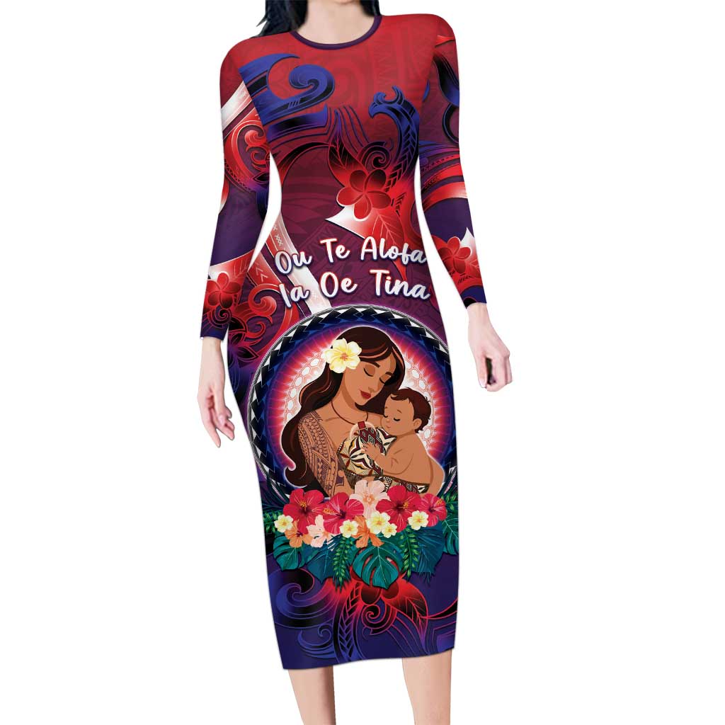 Personalised Samoa Mother's Day Long Sleeve Bodycon Dress I Love You Mom