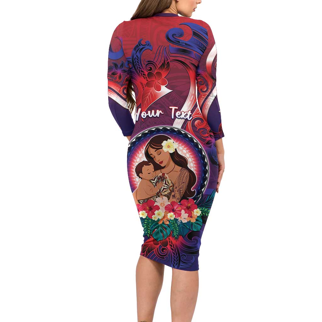 Personalised Samoa Mother's Day Long Sleeve Bodycon Dress I Love You Mom