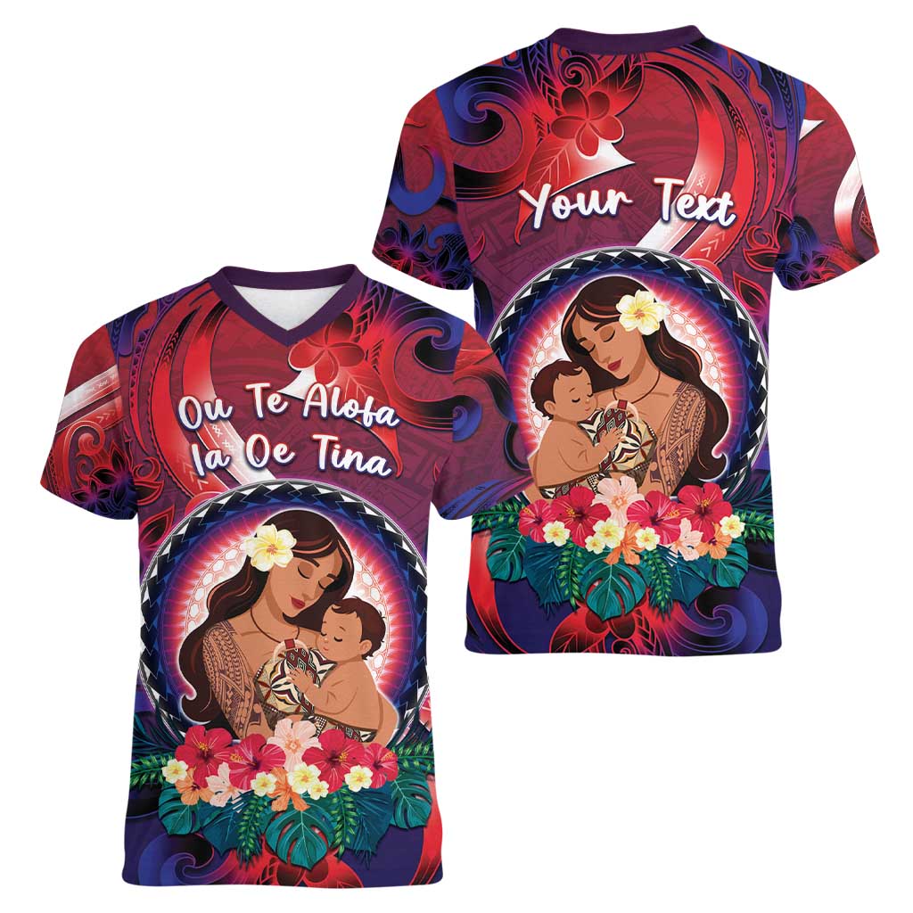 Personalised Samoa Mother's Day Women V-Neck T-Shirt I Love You Mom