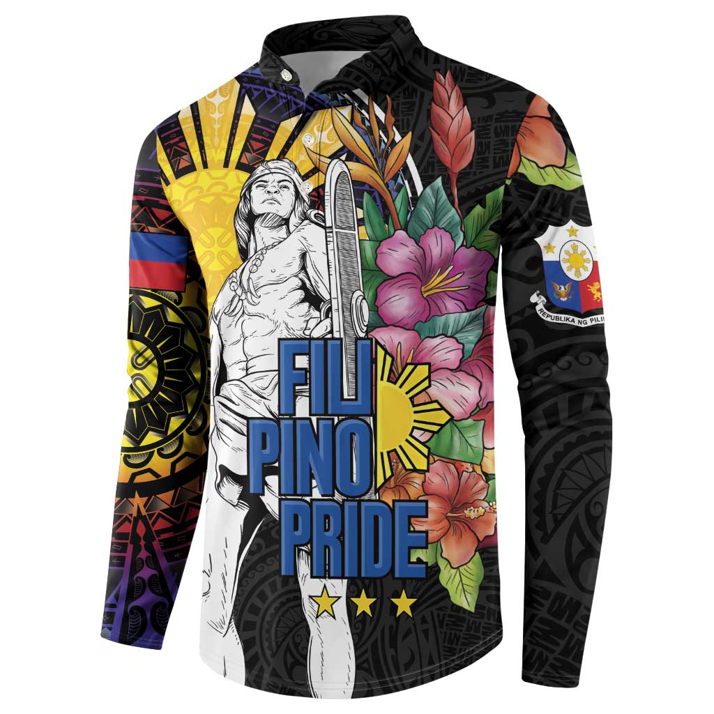 Filipinos Lapu-Lapu Hero Philippines Button Sweatshirt Hibiscus Flowers Style DT04 - Polynesian Pride