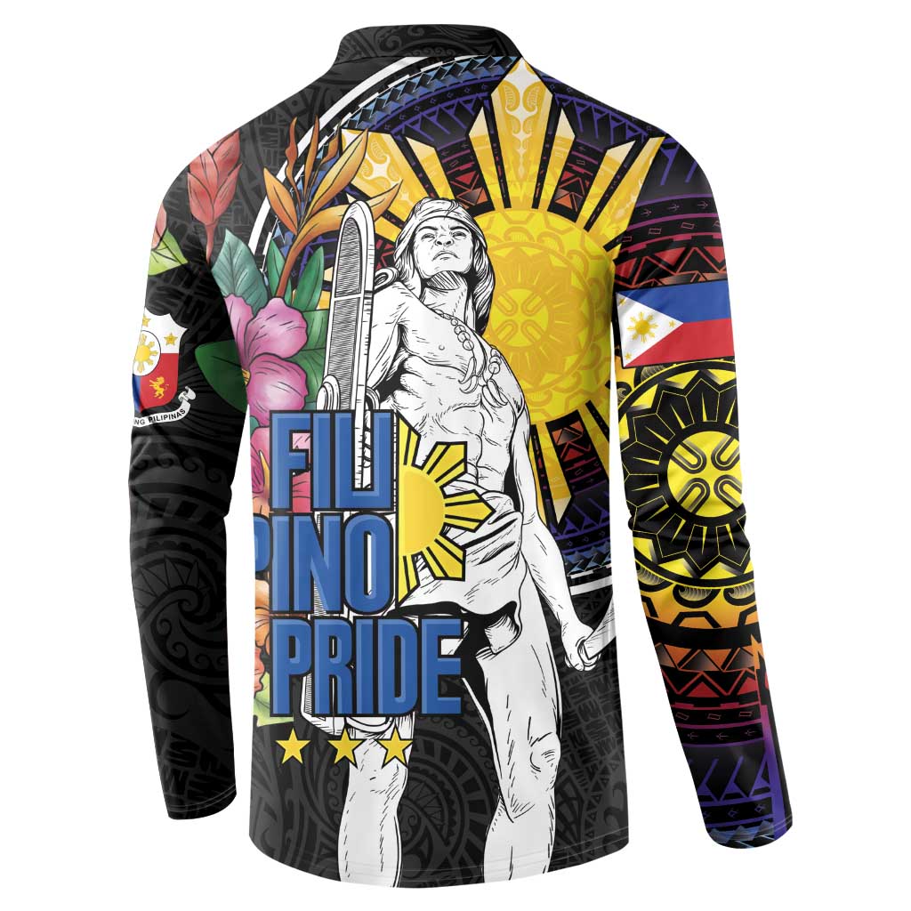 Filipinos Lapu-Lapu Hero Philippines Button Sweatshirt Hibiscus Flowers Style DT04 - Polynesian Pride