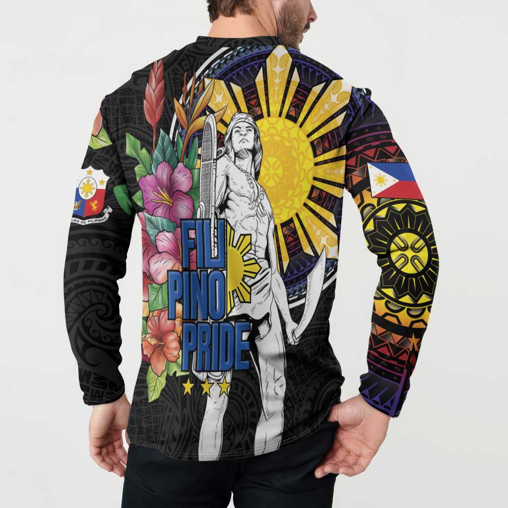 Filipinos Lapu-Lapu Hero Philippines Button Sweatshirt Hibiscus Flowers Style DT04 - Polynesian Pride
