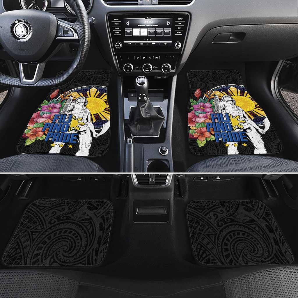 Filipinos Lapu-Lapu Hero Philippines Car Mats Hibiscus Flowers Style DT04 Set 4pcs Black - Polynesian Pride