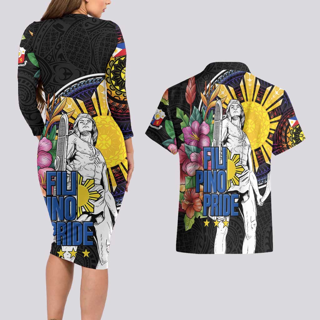 Filipinos Lapu-Lapu Hero Philippines Couples Matching Long Sleeve Bodycon Dress and Hawaiian Shirt Hibiscus Flowers Style DT04 - Polynesian Pride