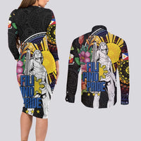 Filipinos Lapu-Lapu Hero Philippines Couples Matching Long Sleeve Bodycon Dress and Long Sleeve Button Shirt Hibiscus Flowers Style DT04 - Polynesian Pride