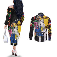 Filipinos Lapu-Lapu Hero Philippines Couples Matching Off The Shoulder Long Sleeve Dress and Long Sleeve Button Shirt Hibiscus Flowers Style DT04 - Polynesian Pride