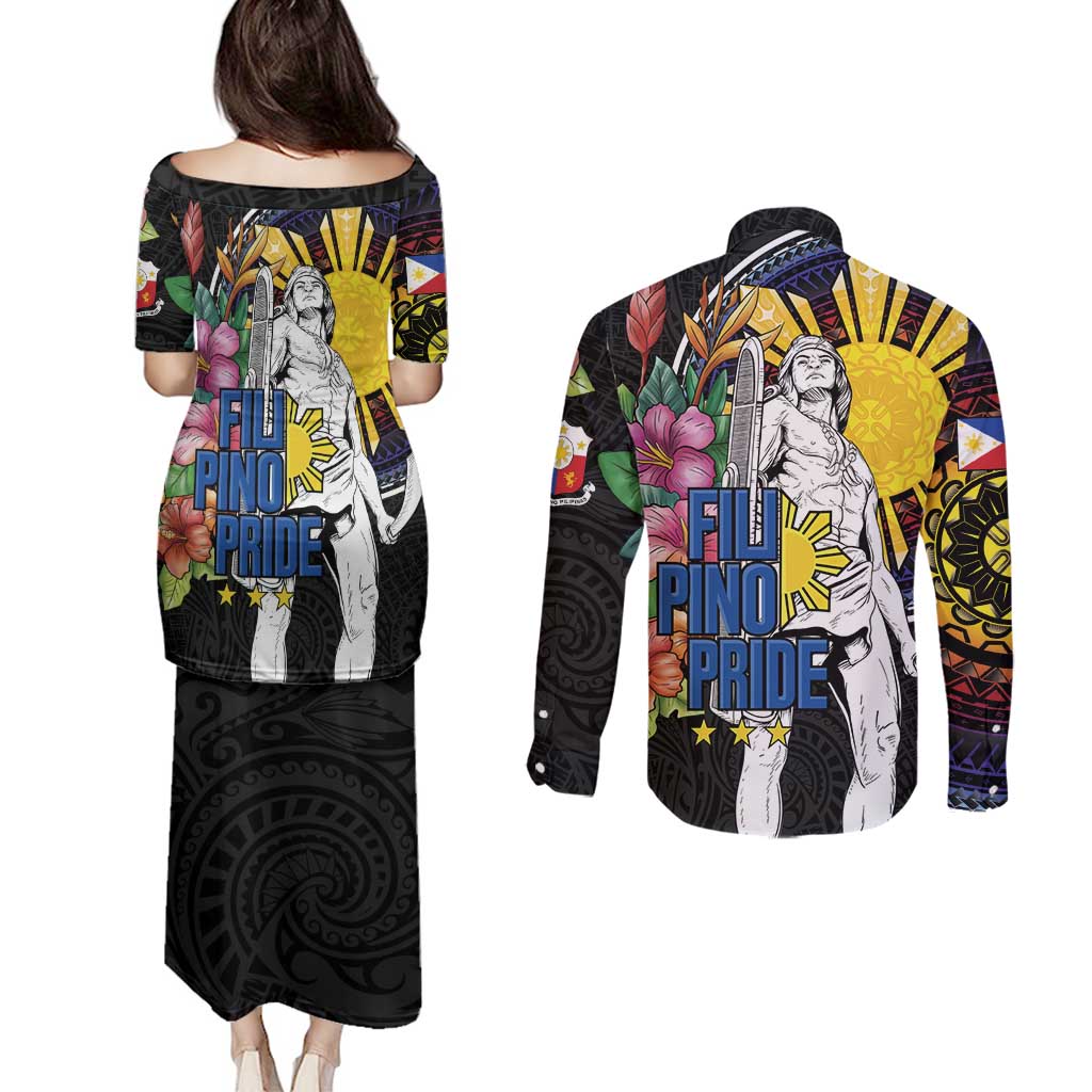 Filipinos Lapu-Lapu Hero Philippines Couples Matching Puletasi and Long Sleeve Button Shirt Hibiscus Flowers Style DT04 - Polynesian Pride