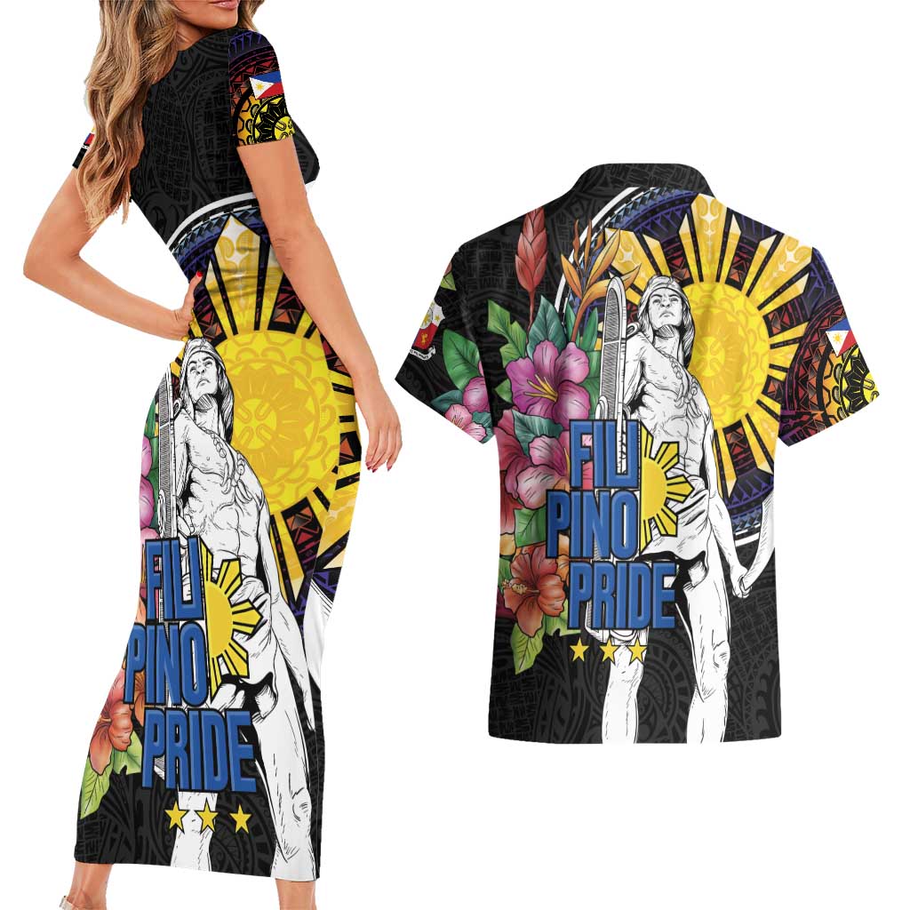 Filipinos Lapu-Lapu Hero Philippines Couples Matching Short Sleeve Bodycon Dress and Hawaiian Shirt Hibiscus Flowers Style DT04 - Polynesian Pride