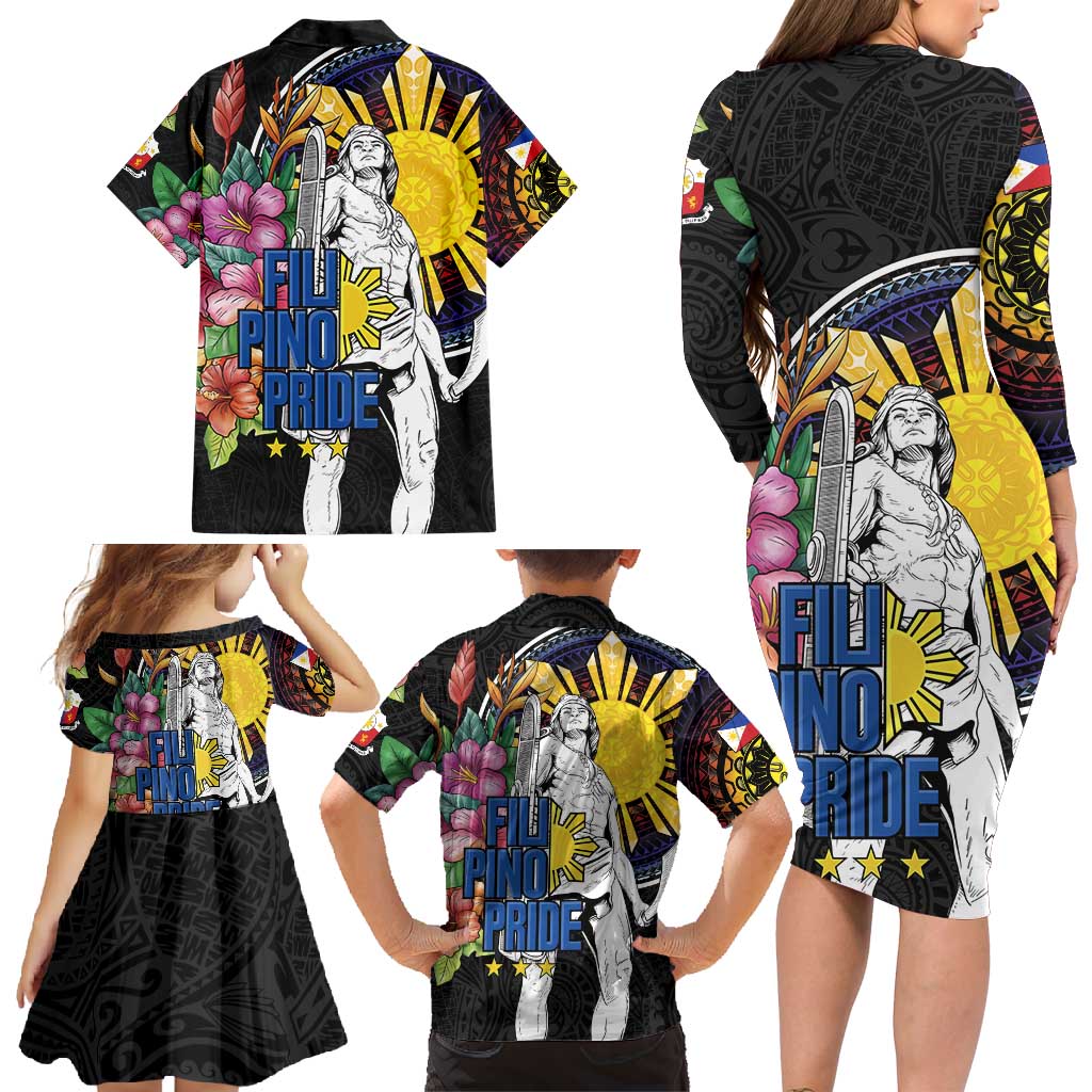 Filipinos Lapu-Lapu Hero Philippines Family Matching Long Sleeve Bodycon Dress and Hawaiian Shirt Hibiscus Flowers Style DT04 - Polynesian Pride