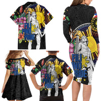 Filipinos Lapu-Lapu Hero Philippines Family Matching Long Sleeve Bodycon Dress and Hawaiian Shirt Hibiscus Flowers Style DT04 - Polynesian Pride