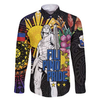 Filipinos Lapu-Lapu Hero Philippines Family Matching Long Sleeve Bodycon Dress and Hawaiian Shirt Hibiscus Flowers Style DT04 Dad's Shirt - Long Sleeve Black - Polynesian Pride
