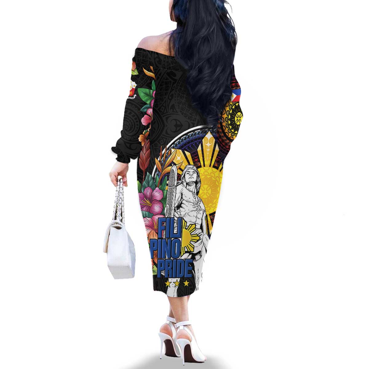 Filipinos Lapu-Lapu Hero Philippines Family Matching Off The Shoulder Long Sleeve Dress and Hawaiian Shirt Hibiscus Flowers Style DT04 - Polynesian Pride