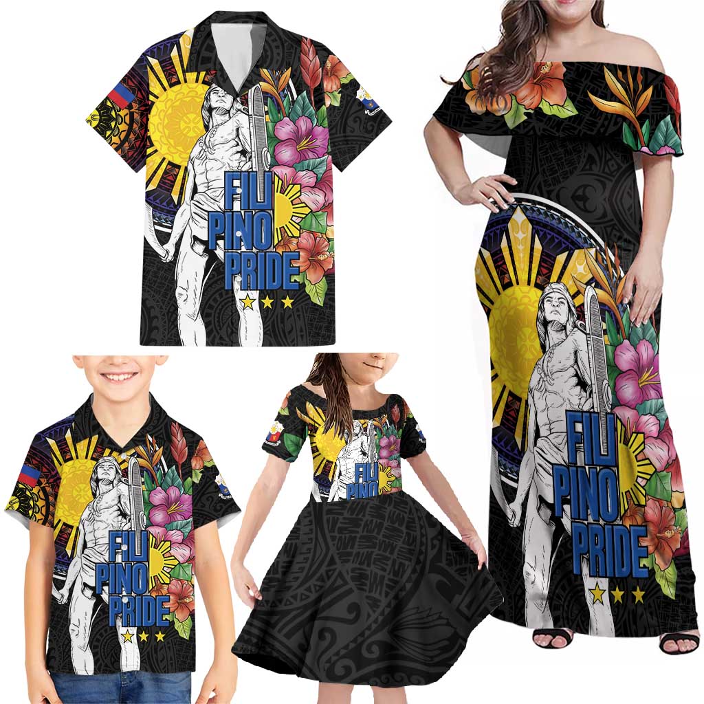Filipinos Lapu-Lapu Hero Philippines Family Matching Off Shoulder Maxi Dress and Hawaiian Shirt Hibiscus Flowers Style DT04 - Polynesian Pride