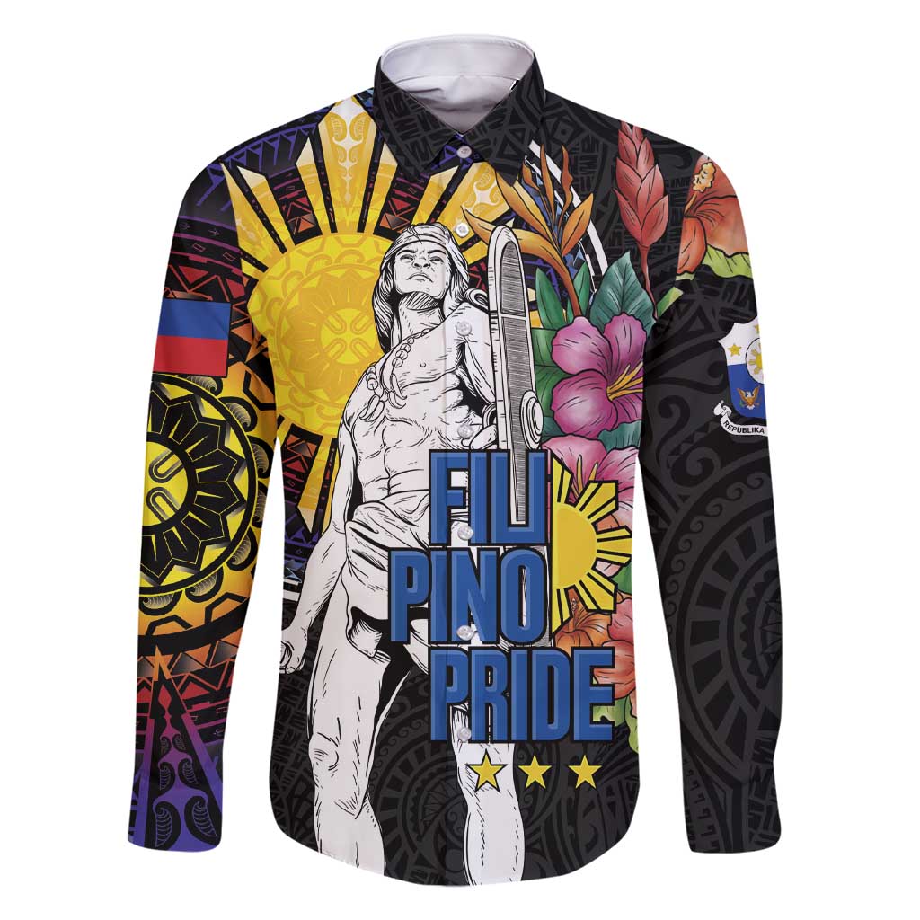 Filipinos Lapu-Lapu Hero Philippines Family Matching Short Sleeve Bodycon Dress and Hawaiian Shirt Hibiscus Flowers Style DT04 Dad's Shirt - Long Sleeve Black - Polynesian Pride