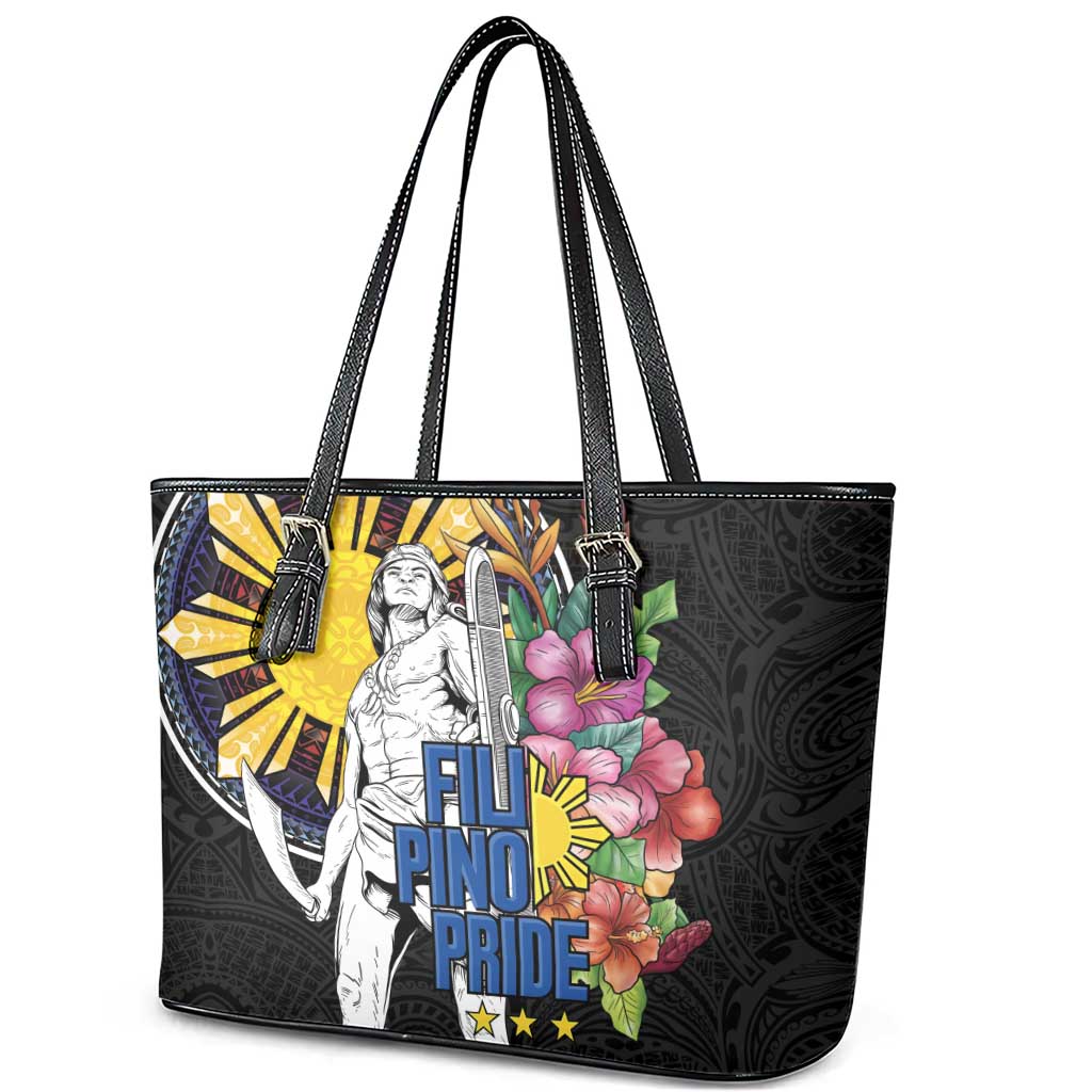 Filipinos Lapu-Lapu Hero Philippines Leather Tote Bag Hibiscus Flowers Style