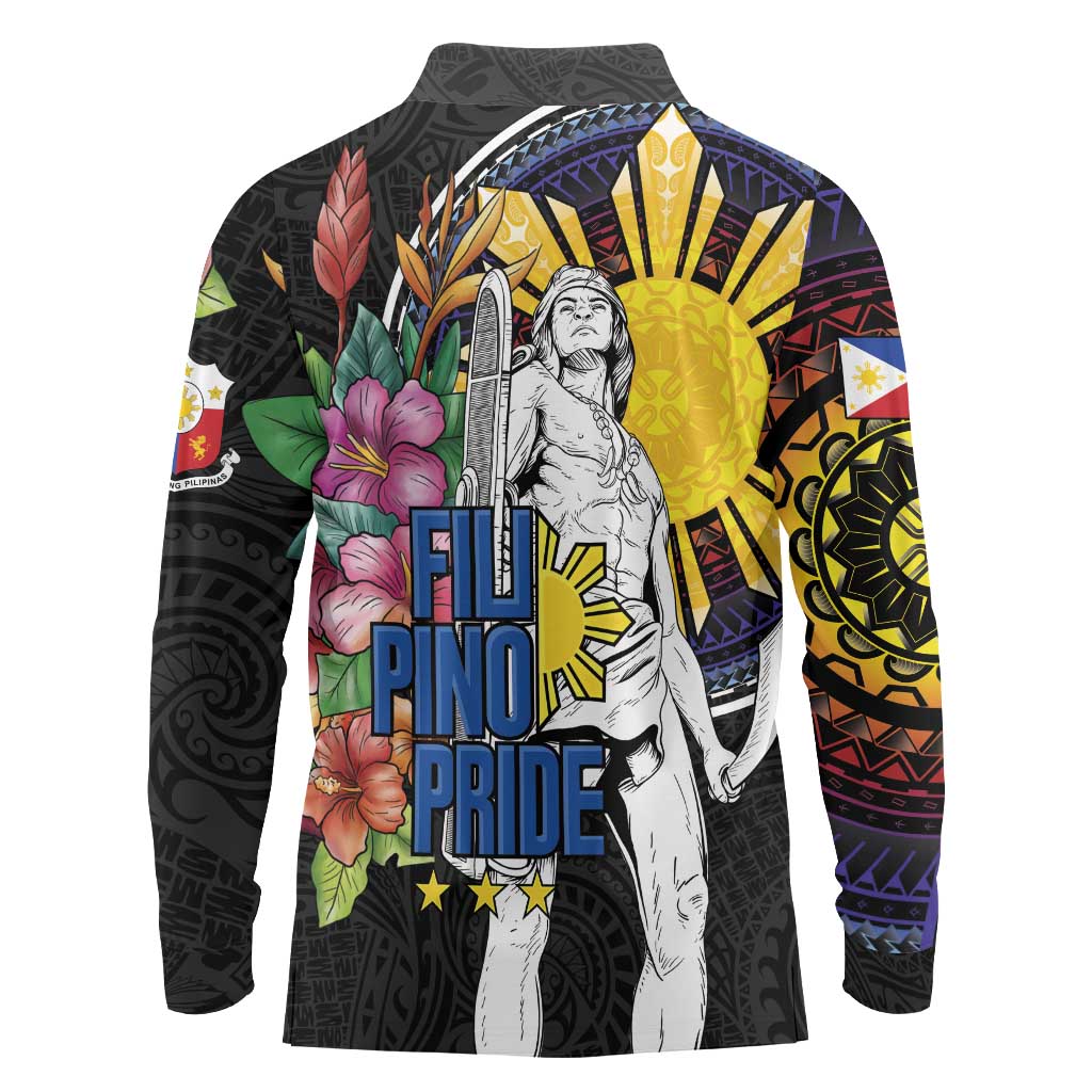 Filipinos Lapu-Lapu Hero Philippines Long Sleeve Polo Shirt Hibiscus Flowers Style DT04 - Polynesian Pride