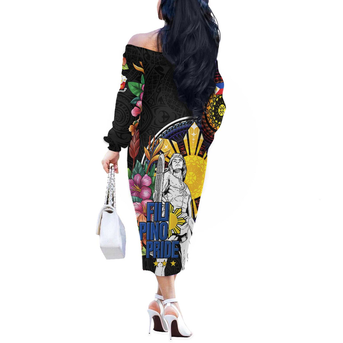 Filipinos Lapu-Lapu Hero Philippines Off The Shoulder Long Sleeve Dress Hibiscus Flowers Style DT04 - Polynesian Pride