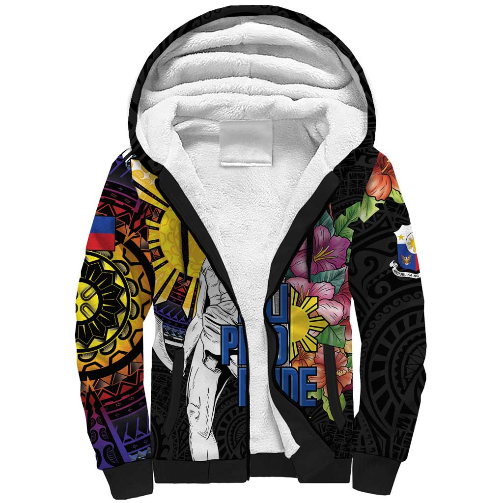 Filipinos Lapu-Lapu Hero Philippines Sherpa Hoodie Hibiscus Flowers Style DT04 Unisex Black - Polynesian Pride