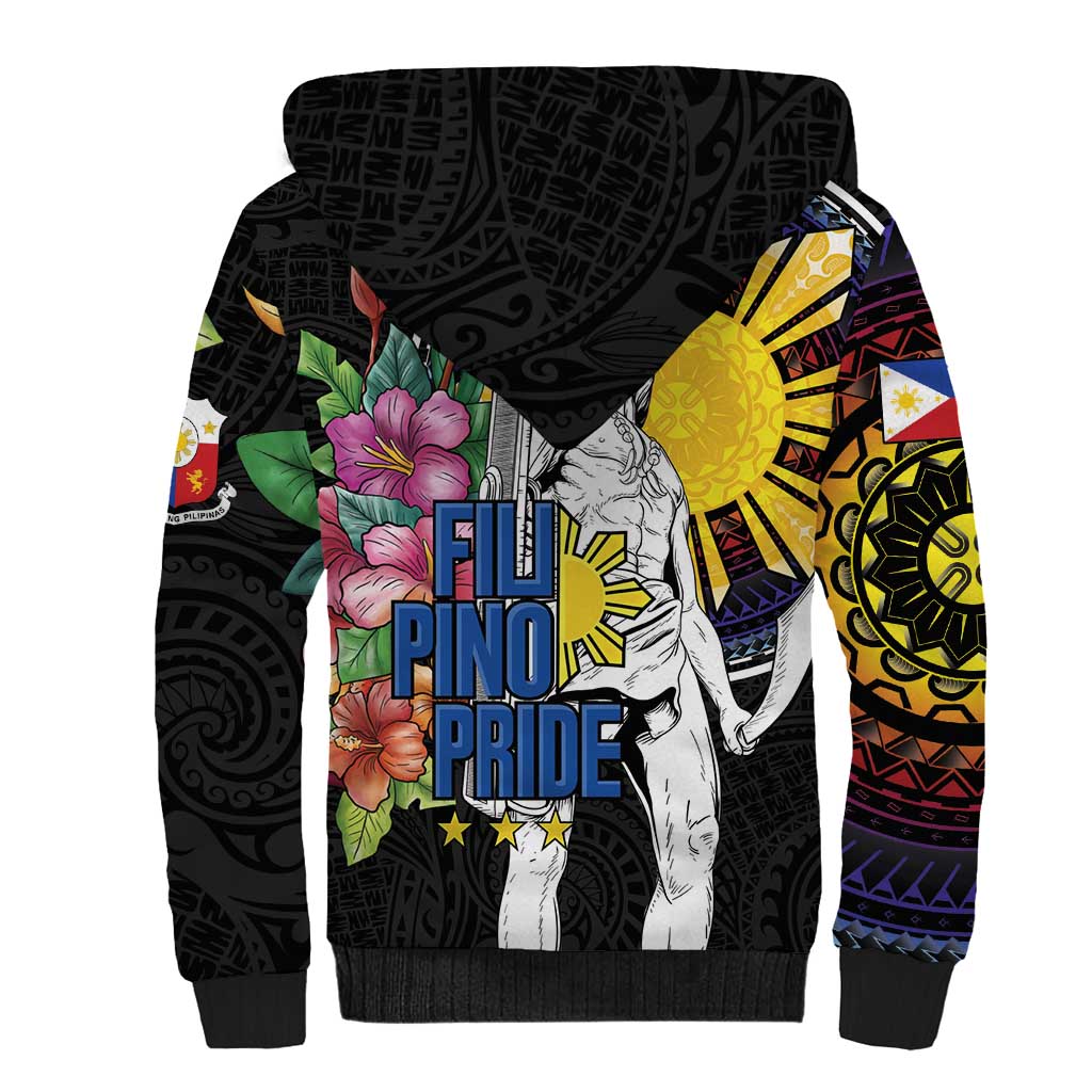 Filipinos Lapu-Lapu Hero Philippines Sherpa Hoodie Hibiscus Flowers Style DT04 - Polynesian Pride