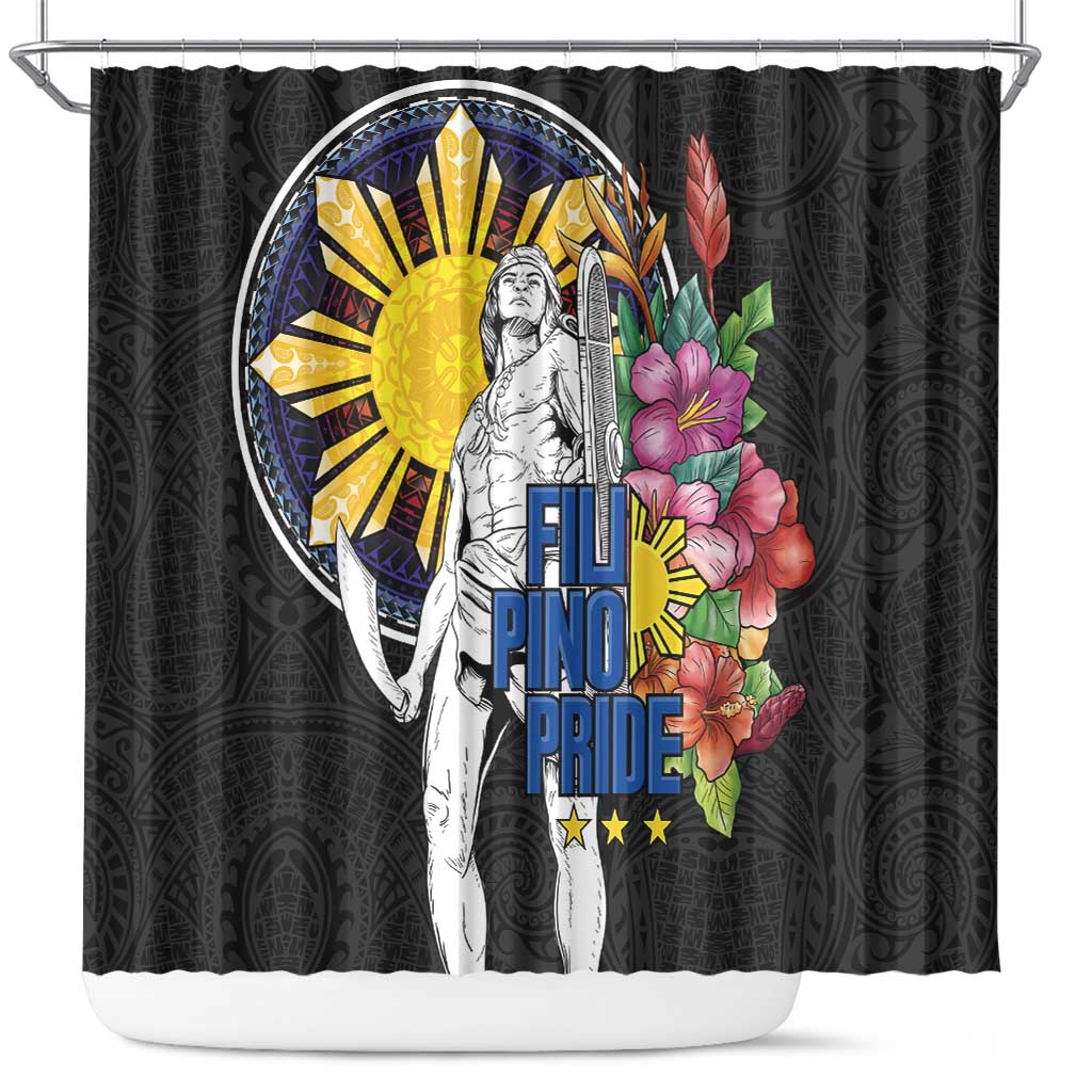 Filipinos Lapu-Lapu Hero Philippines Shower Curtain Hibiscus Flowers Style DT04 Black - Polynesian Pride
