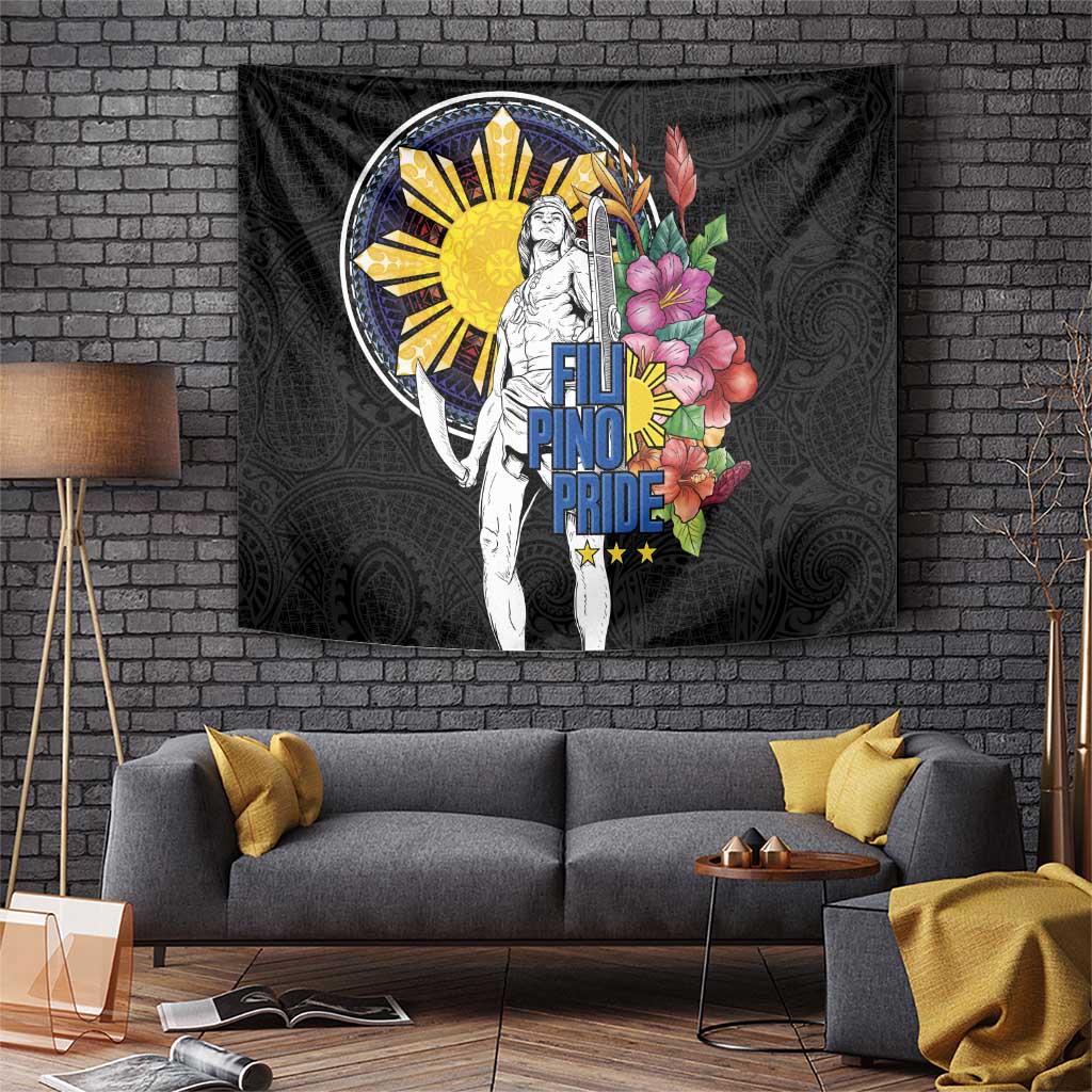Filipinos Lapu-Lapu Hero Philippines Tapestry Hibiscus Flowers Style DT04 Black - Polynesian Pride