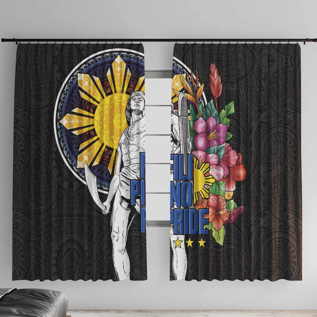 Filipinos Lapu-Lapu Hero Philippines Window Curtain Hibiscus Flowers Style DT04 With Hooks Black - Polynesian Pride