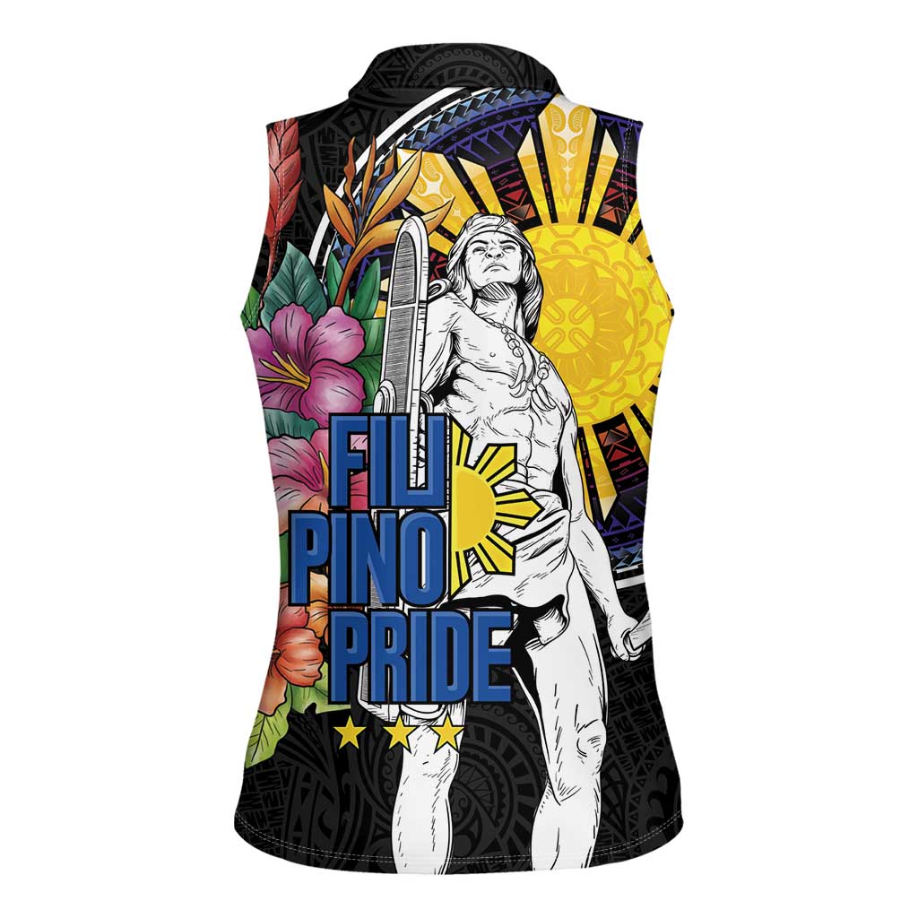 Filipinos Lapu-Lapu Hero Philippines Women Sleeveless Polo Shirt Hibiscus Flowers Style DT04 - Polynesian Pride