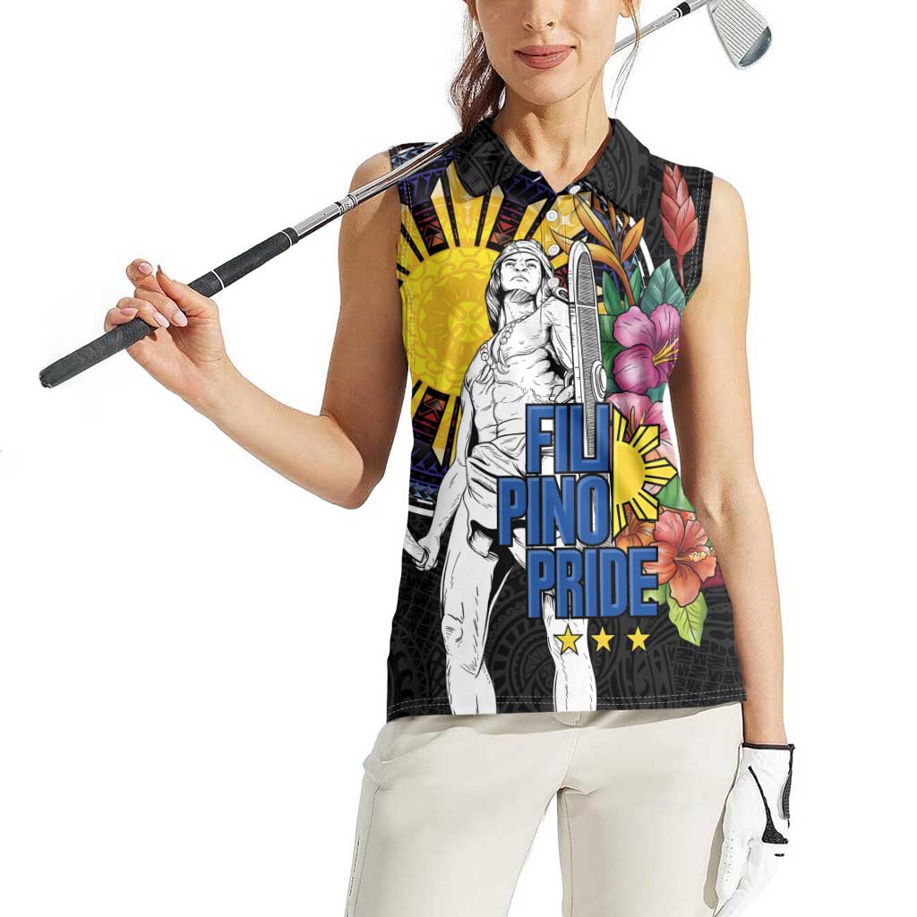 Filipinos Lapu-Lapu Hero Philippines Women Sleeveless Polo Shirt Hibiscus Flowers Style DT04 - Polynesian Pride
