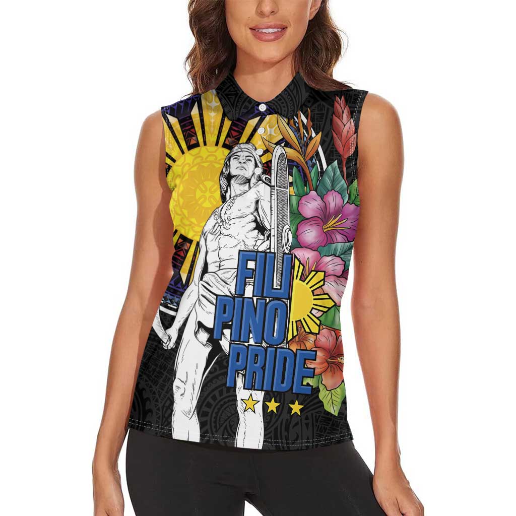 Filipinos Lapu-Lapu Hero Philippines Women Sleeveless Polo Shirt Hibiscus Flowers Style DT04 - Polynesian Pride