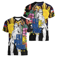 Filipinos Lapu-Lapu Hero Philippines Women V-Neck T-Shirt Hibiscus Flowers Style DT04 - Polynesian Pride