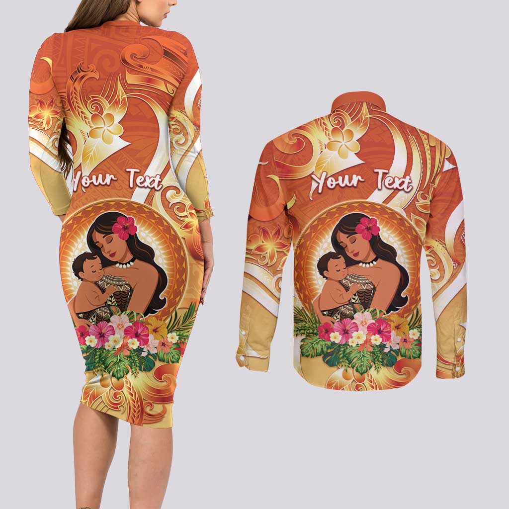 Personalised Tonga Mother's Day Couples Matching Long Sleeve Bodycon Dress and Long Sleeve Button Shirt I Love You Mom DT04 - Polynesian Pride